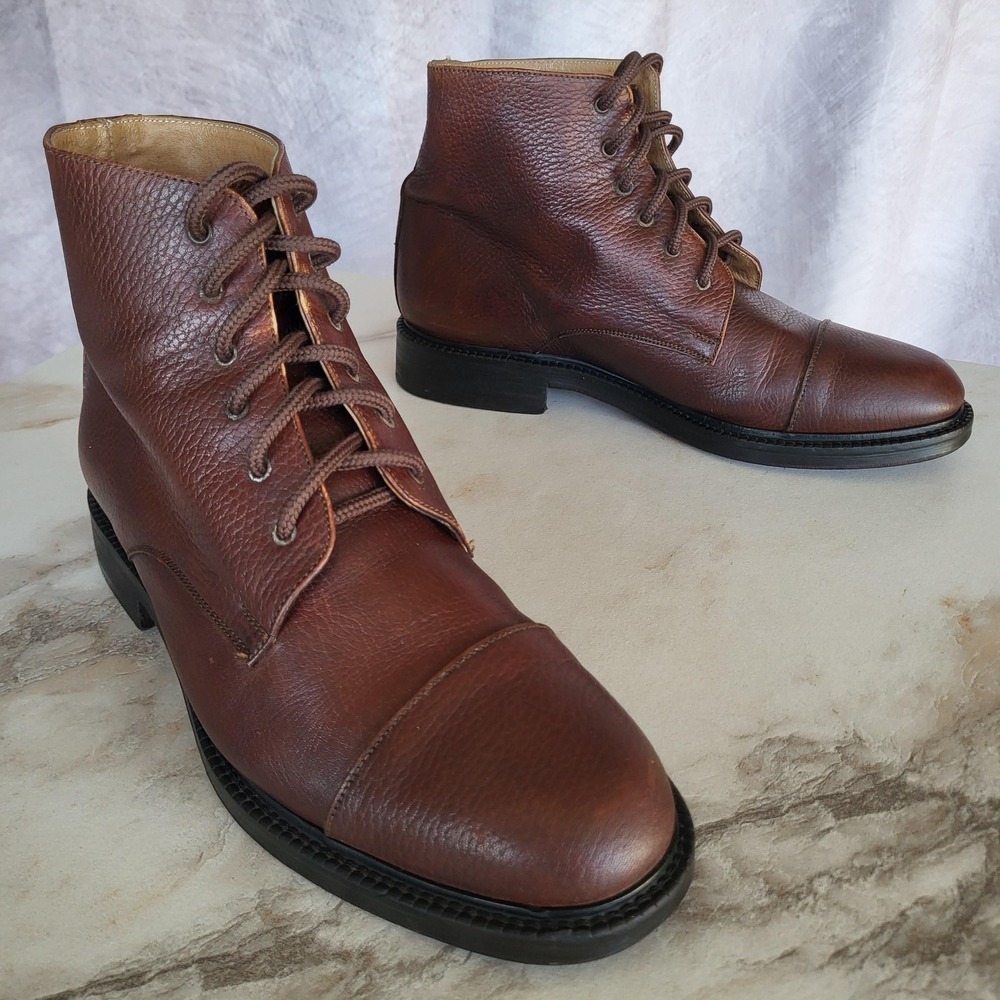 J.Crew ITALY Boots Men's Size 10.5 Brown Leather Cap Toe Ankle Lace Up Lined